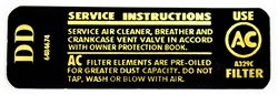 1969 - 1972 Nova Air Cleaner Service Instructions Decal, 6484674 DD Code