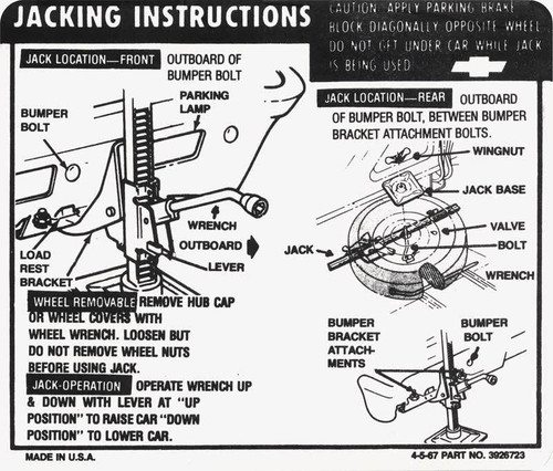 1968 - 1969 Nova Trunk Deck Lid Jacking Instructions Decal, 3926723