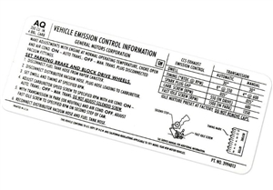 1971 Emission Decal, 350 with 4 Barrel Carb, AQ Code 3994013