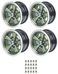 1971 - 1972 Chevelle Five Spoke Steel Mag Wheel Kit, New with Center Cap and Trim Ring Choices