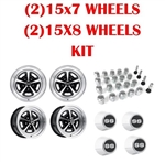 LEGENDARY MAGNUM 500 ALLOY SS WHEEL KIT, (2) 15X8 and (2) 15X7 SUPER SPORT WHEELS, SS CENTER CAPS, LUG NUTS, AND VALVE STEM KIT, GM BOLT PATTERN