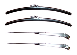 1964 - 1967 Chevelle Windshield Wiper Arms and Blades Kit for Convertibles, Brushed Finish