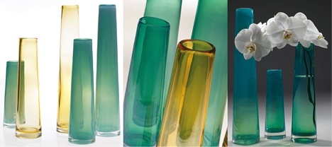 The Serenity Vase is available in Amber or Blue. Both colors available in Medium or Large.