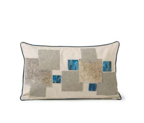 Modern Blue Lumbar Mosaic  Cowhide Pillow