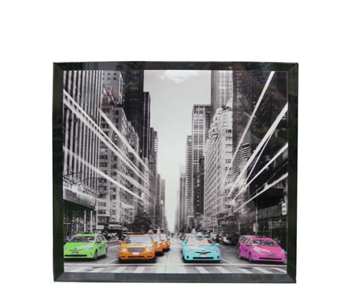 Colorful Cabs Modern Glass Art 24 x 24