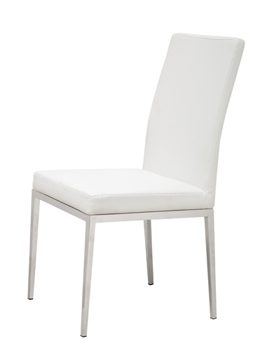 Beautiful dining chair with white leatherette seat and stainless steel legs