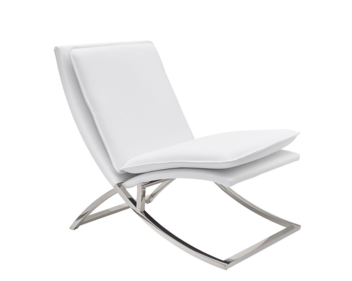 Nocera Modern Lounge Chair in white leather and stainless Steel