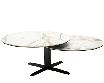 Anjoli coffee table with ceramic and tempered glass top and grey powder-coated base