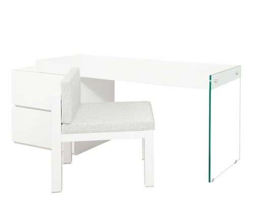 Lucca Modern Cabinet Desk in Whiite Lacquer with White Lacquer "L" Shaped Extension