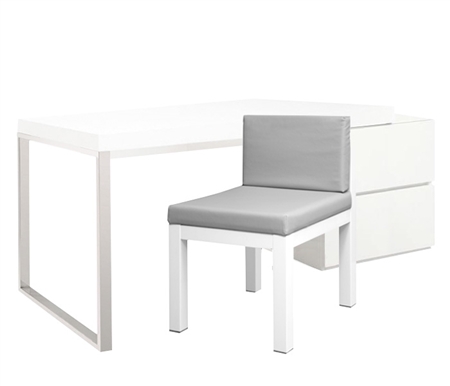 Corsica Modern Cabinet Desk in White Lacquer with White Lacquer "L" Shaped Extension