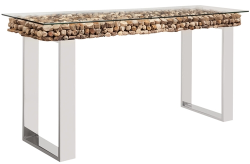 Osimo Driftwood Top with Glass Top Console Table