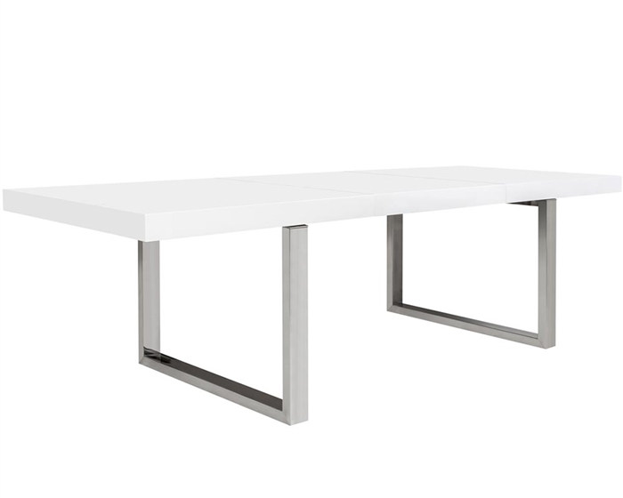 Modern white lacquer and stainless steel legs Extendable Dining Table