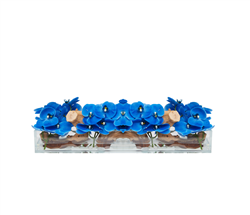 Modern Floral Arrangement Glass and Stone Blue Orchids  36"