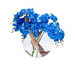 Blue Orchids with Vine on Glass Moon Base