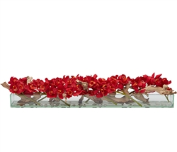 Modern Glass plate vase with driftwood and cymbidium orchids- RED 36"
