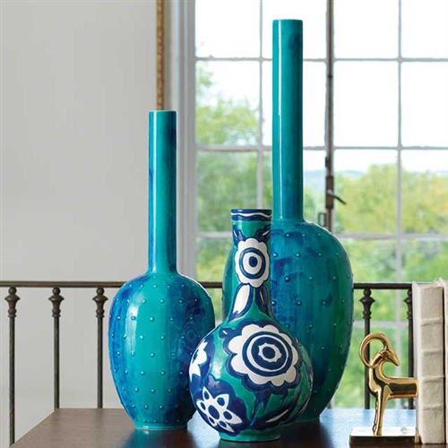 Painted Gourd Vase Blue