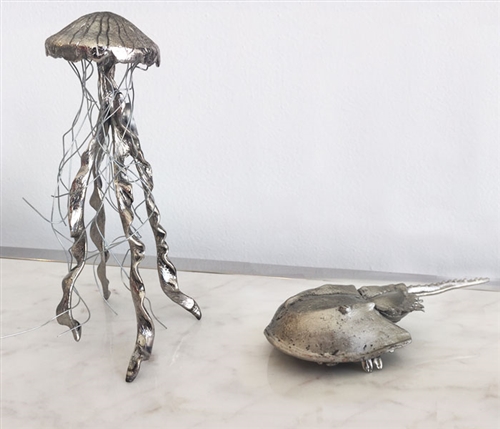 Hand Forged Silver Jelly Fish and Horseshoe Crab - Set of 2