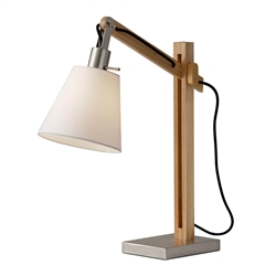 Walden Modern Table Lamp. Rustic, contemporary or eclectic settings. Wooden joints adjust the balance arm to change the height and angle of the shade