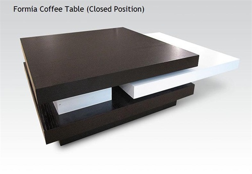 Beautifully designed and highly functional 3 level coffee table finished in white lacquer and contrasting wenge finish.