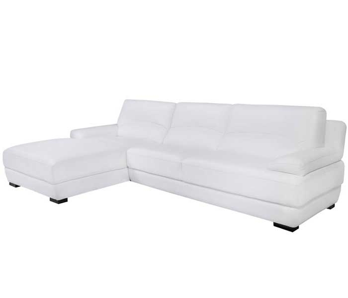 Papoli Modern Sectional in White Leather Left Facing Chaise