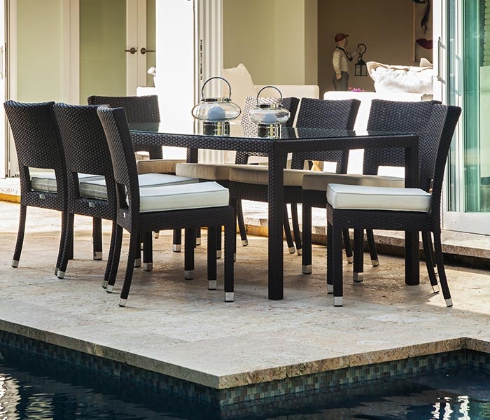 Siena Modern Outdoor Dining Set for 8 in Espresso with Frosted glass