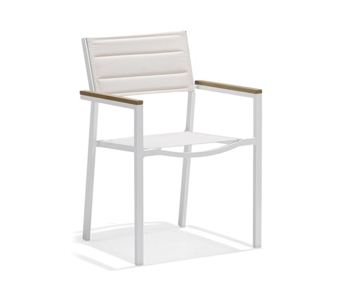 KD Modern Patio Dining Armchair White with Teak accent available at Modern Home 2 Go