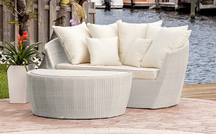 Relax in style with this fabulous outdoor sun lounger with ottoman and all the cushion you need to be comfortable.