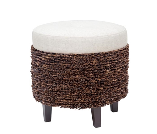 Palm Modern Ottoman made from Abaca with linen