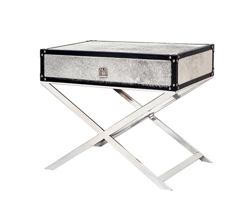 Rimini Grey Cowhide Modern Side Table