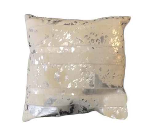 Mendoza White with Silver Paint Hide Modern Pillow - Large - DISCONTINUED