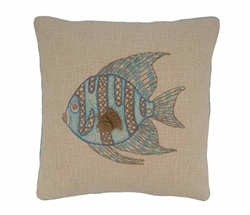 Embroidered Fish Pillow 18" Square - *Special Order