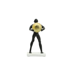 Metal Man Carrying Ball in  Black with Gold ball  twelve inches high available for special order at MH2G Furniture stores in Miami and Fort Lauderdale