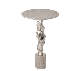Kashon Marble Top Table with Silver Geometric Pedestal