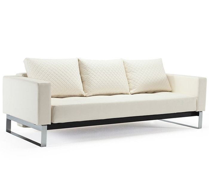 Cassius Deluxe Modern Sofa Modern Bed Full size - Off-White leatherette
