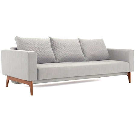 Cassius Quilt Modern Sofa Bed Full size in Dance Natural  Fabric with Wood legs