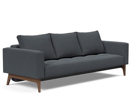 Cassius Quilt Modern Sofa Bed Mozart Grey Bronze Fabric - Dark Wood Legs - FULL size