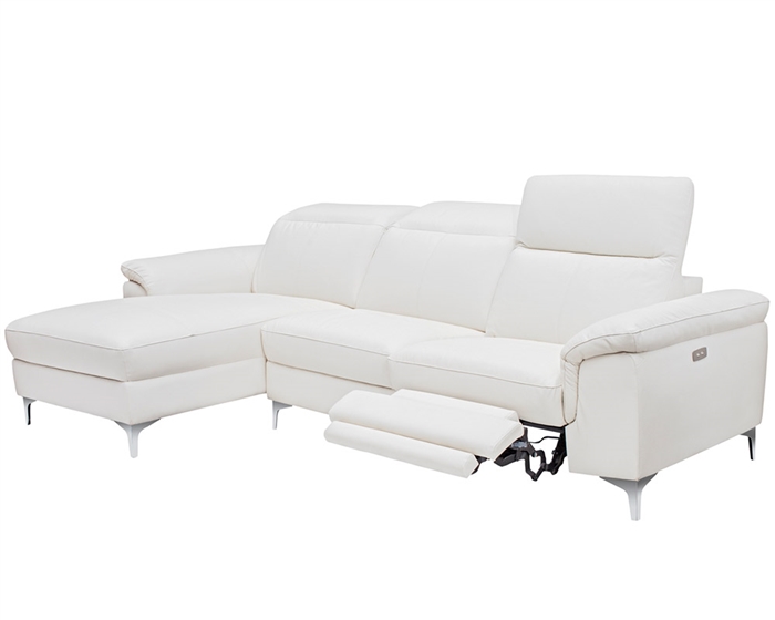 Masino Modern Sectional in Pure White Leather Left Facing Chaise Double Recliner