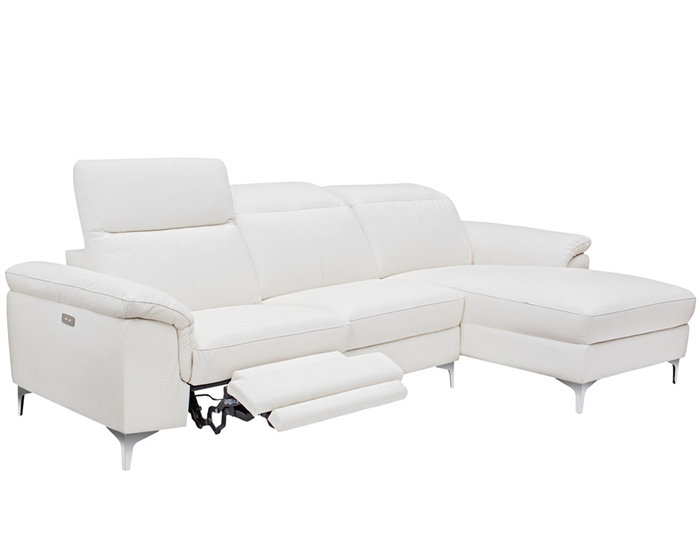 Masino Modern Sectional in White Leather Right Facing Chaise Double Recliners