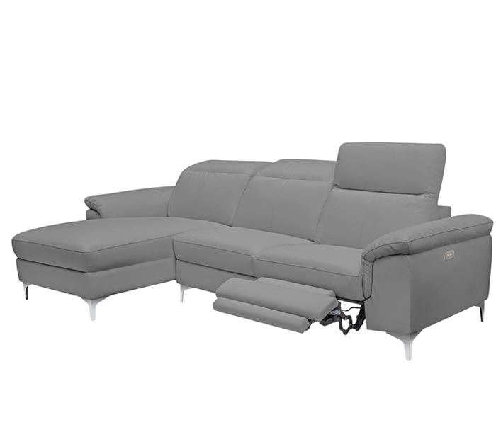 NEw Masino Modern Sectional in Grey Leather Left Facing Chaise Double Recliner