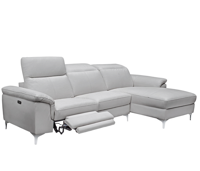 Masino Modern Sectional in new-Grey Leather Right Facing Chaise Double Recliner