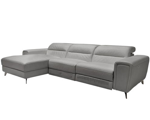 Catana Double Recliner Modern Sectional Grey Italian Leather LF   -<div class="new">New!</div>