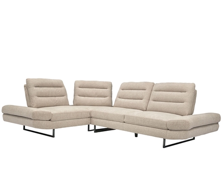 Elegant Livenza beige fabric sectional with adjustable headrests in a contemporary living room setting.