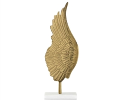 Angel Wing 24h" Aluminum Decor Sculpture On Marble Base - Gold