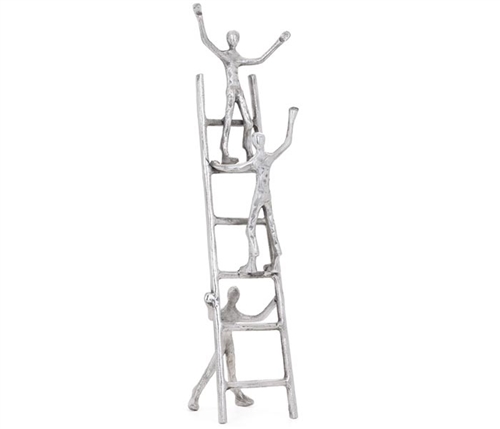 Men on Ladder.  Dramatic aluminum decor.