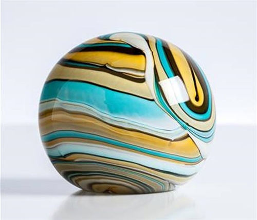 Swirl Teal/Gold Glass Ball Paperweight Decor