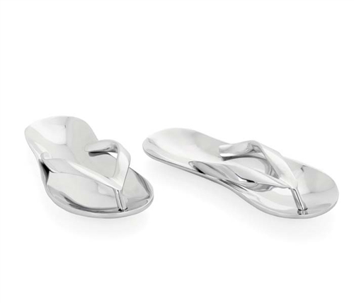 Aluminum Sandals Set. Use for coins, keys & dÄ‚Â©cor on any table. Polished aluminum.