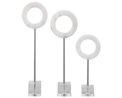 Coin Toss Set of 3. Contemporary trio features solid white marble rings supported by polished chrome rods and an elegant crystal base