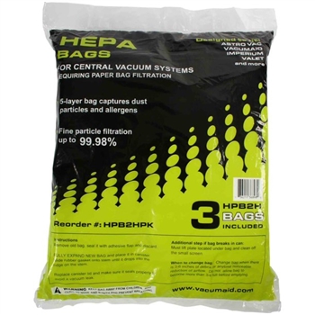 VacuMaid Premium 5-Ply Central Vacuum HEPA Filter Bags (3-Pack)