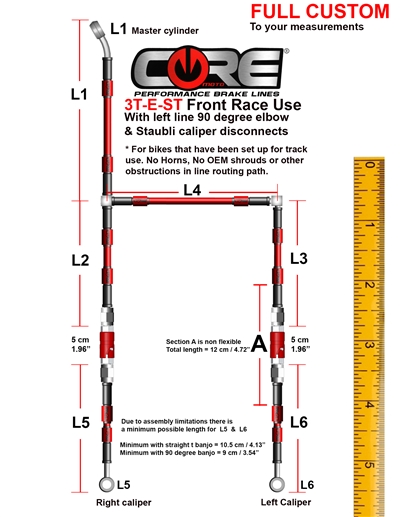 RACING CUSTOM 3T-E-ST2 FRONT BRAKE SYSTEM WITH STAUBLI DISCONNECTS AT CALIPERS (6 Lines)
