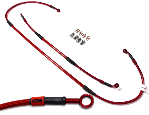 Front and Rear Core Moto brake line kit HONDA CR125R CR250R 2002-2007 translucent red  (2 Lines)
